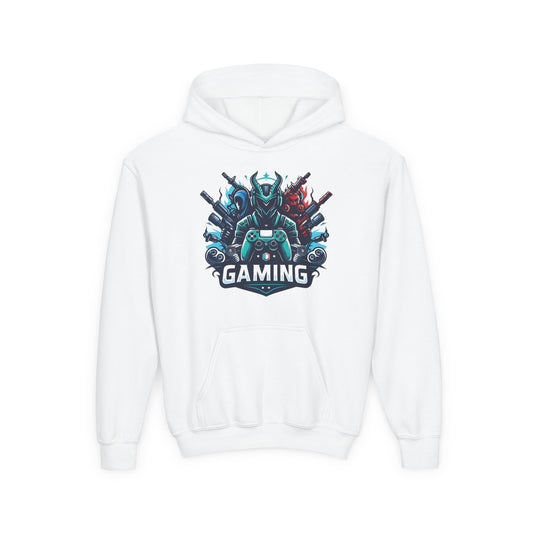 Youth Gaming Hoodie — Robotic Gamer Emblem Sweatshirt