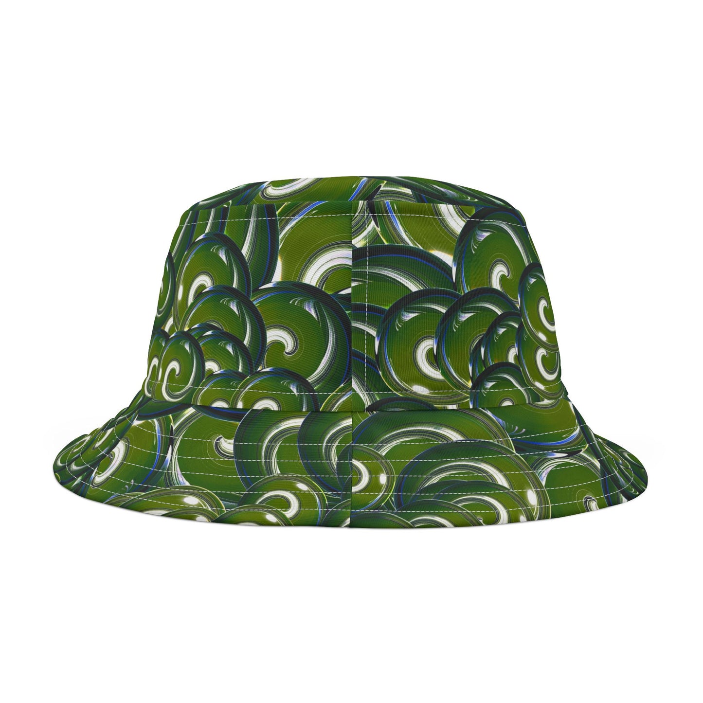 Green Swirl Pattern Bucket Hat – All-Over Print Casual Sun Hat