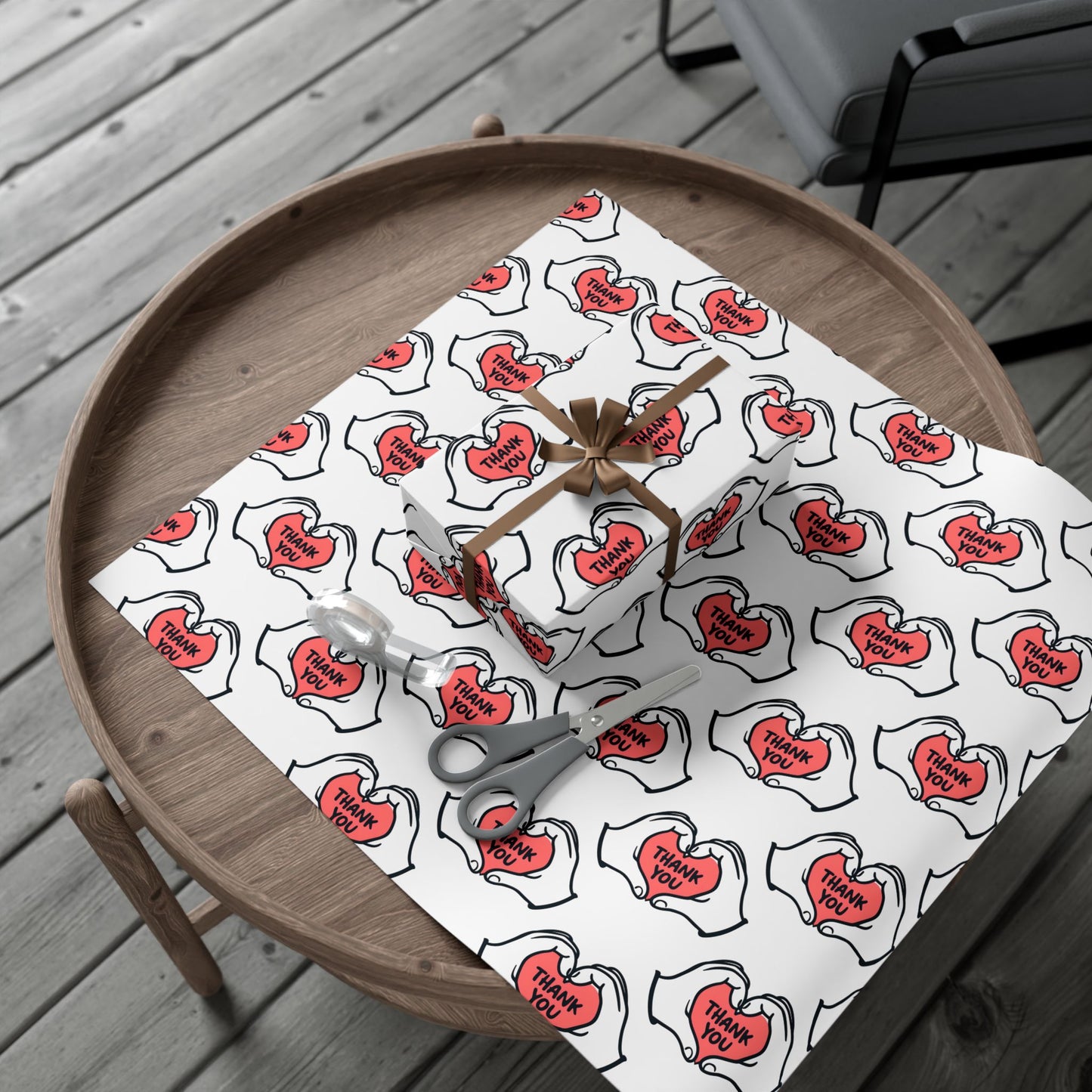Gift Wrap — 'Thank You' Heart Hands Pattern Wrapping Paper