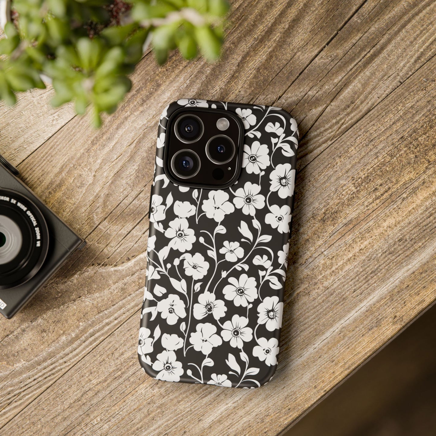 Floral Noir Tough Phone Case — Black & White Flower Protective Cover