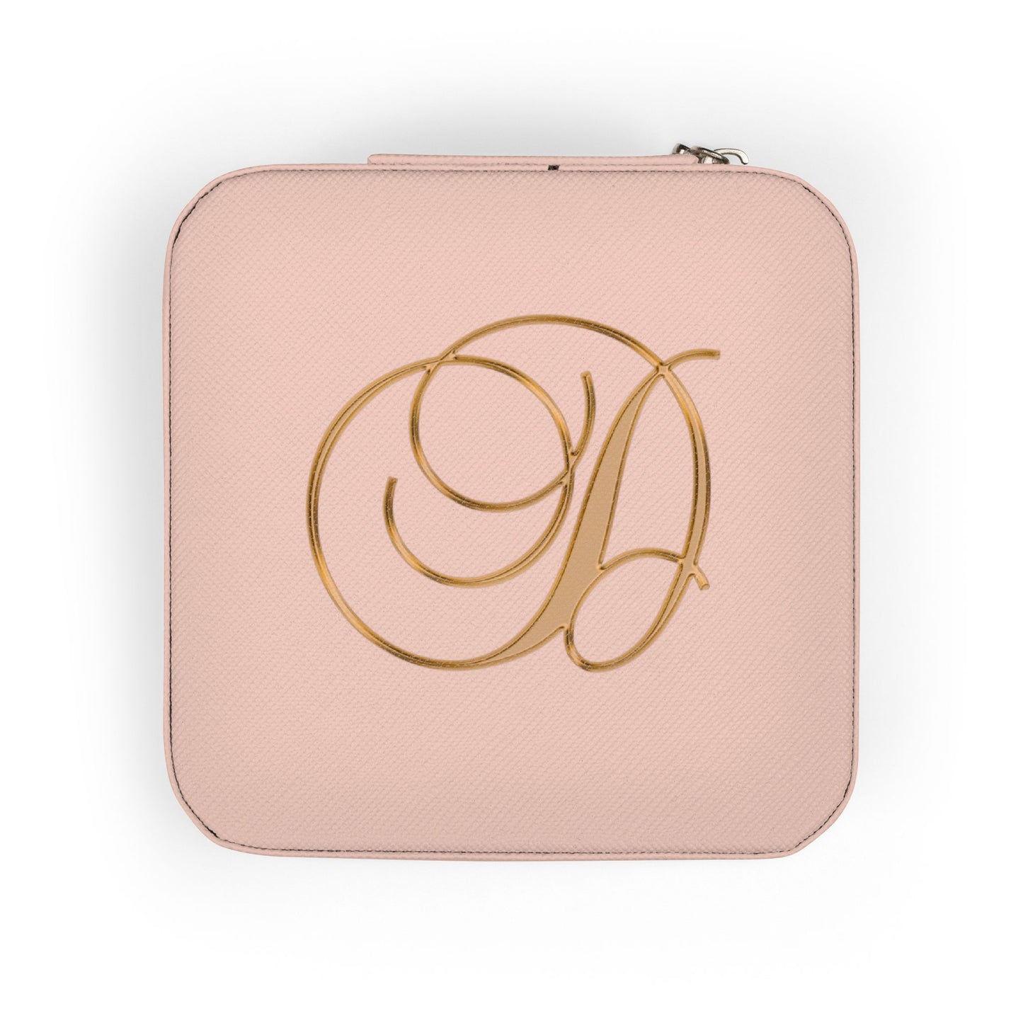 Monogrammed Travel Jewelry Case Letter D Compact Pink Organizer for Rings, Earrings & Necklaces