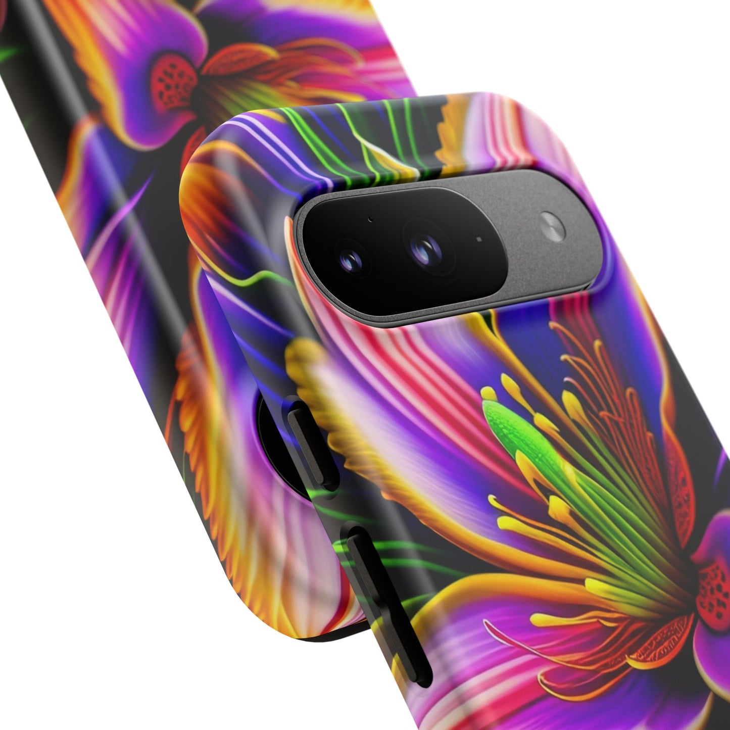 Floral Neon Tough Phone Case — Vivid Purple & Orange Lily Protective Cover