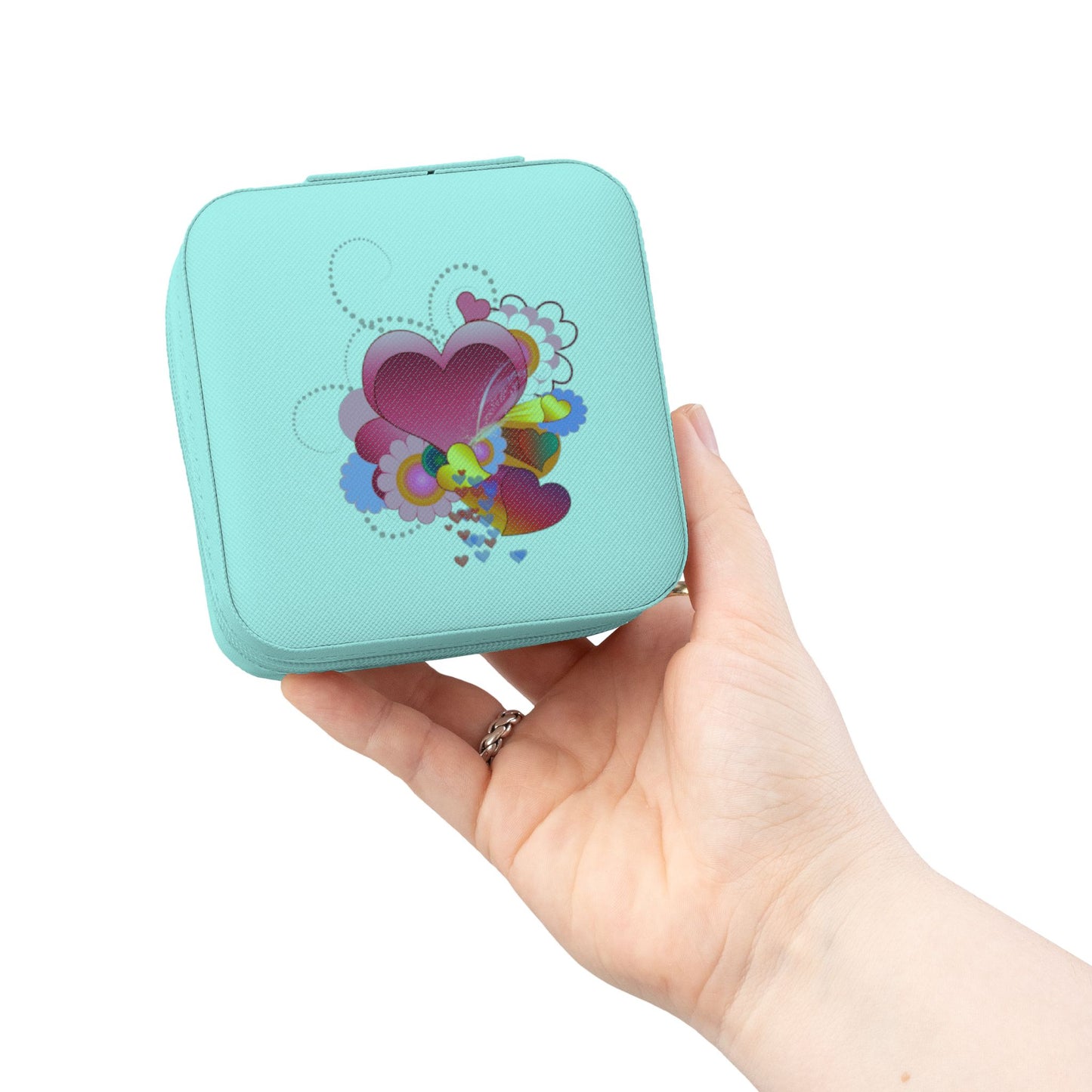 Jewelry Travel Case — Portable Pink Heart Floral Organizer