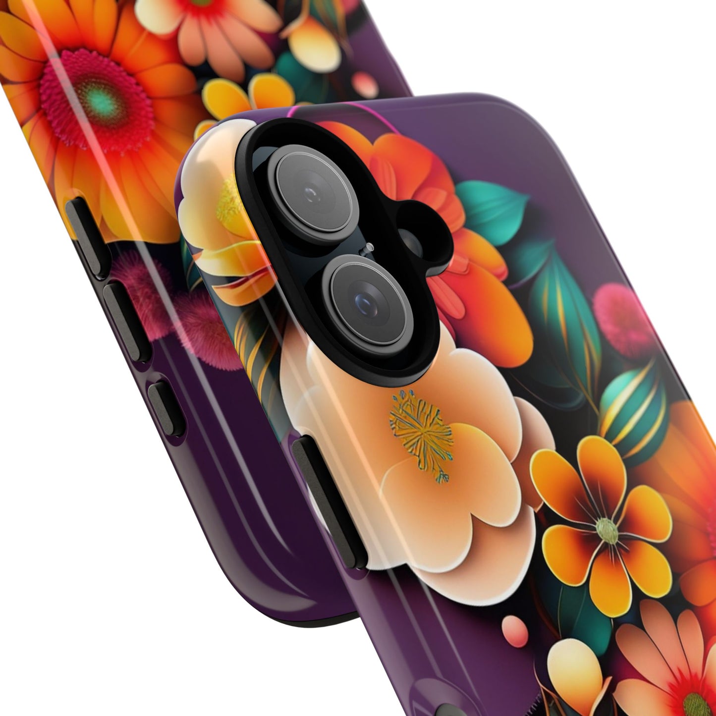 Floral Burst Tough Phone Case — Colorful Retro Flowers Protective Cover