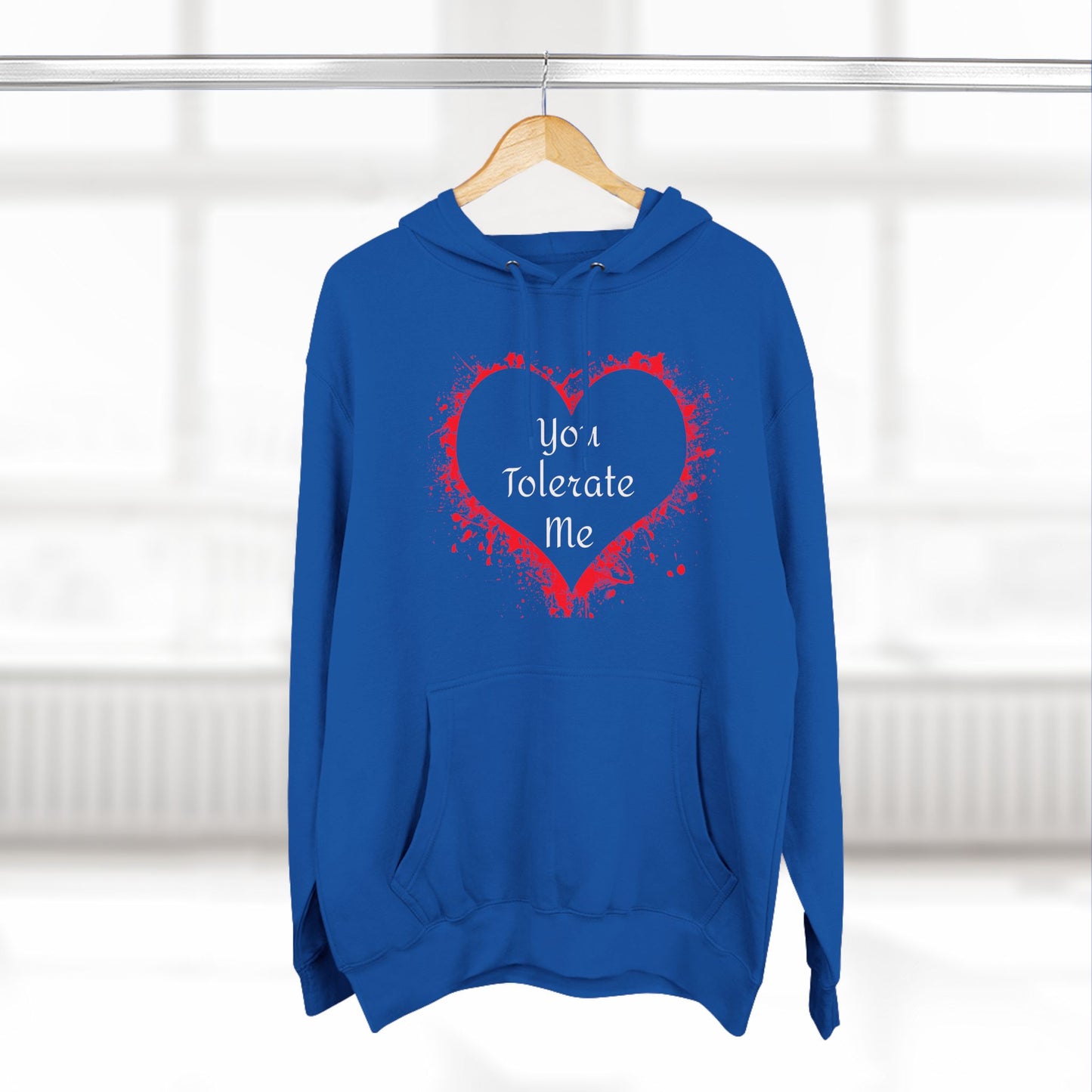 Heart Splash Hoodie — "Love Tolerate Me" Graphic Pullover