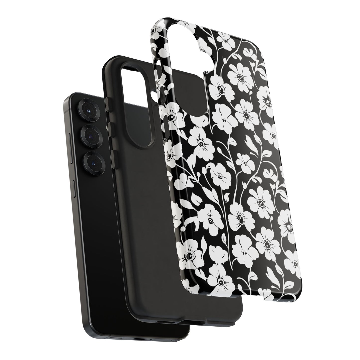 Floral Noir Tough Phone Case — Black & White Flower Protective Cover
