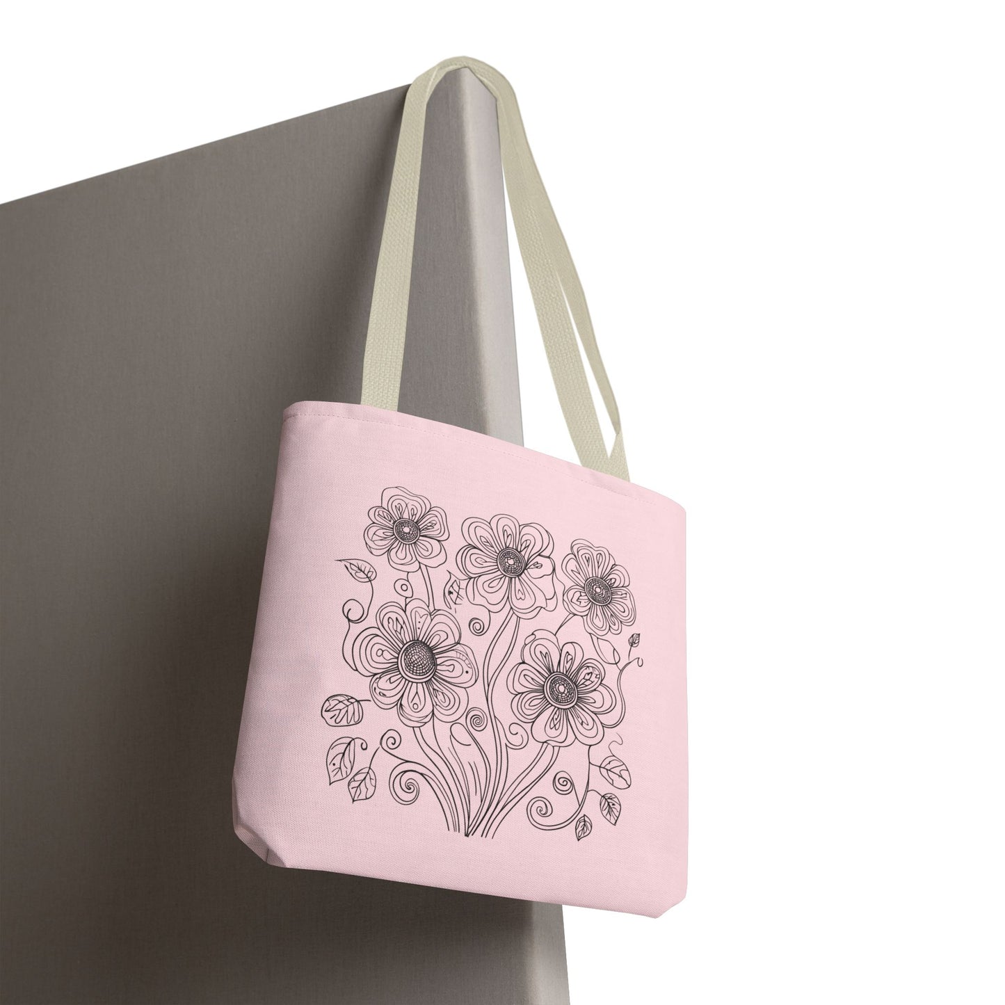 Floral Doodle Pink Tote Bag — Hand-Drawn Flower Design