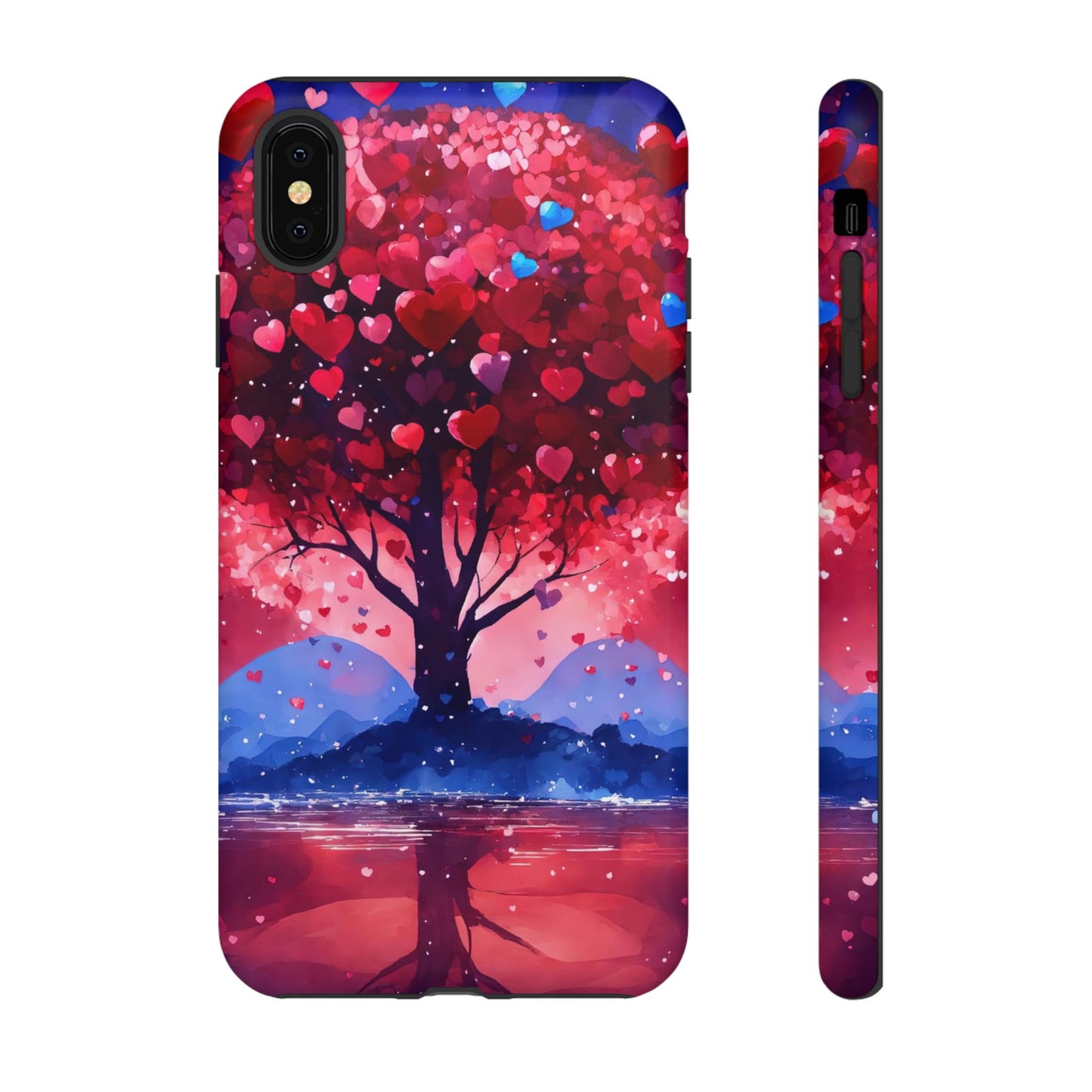 Heart Tree Phone Case — Romantic Red & Blue Protective Tough Case