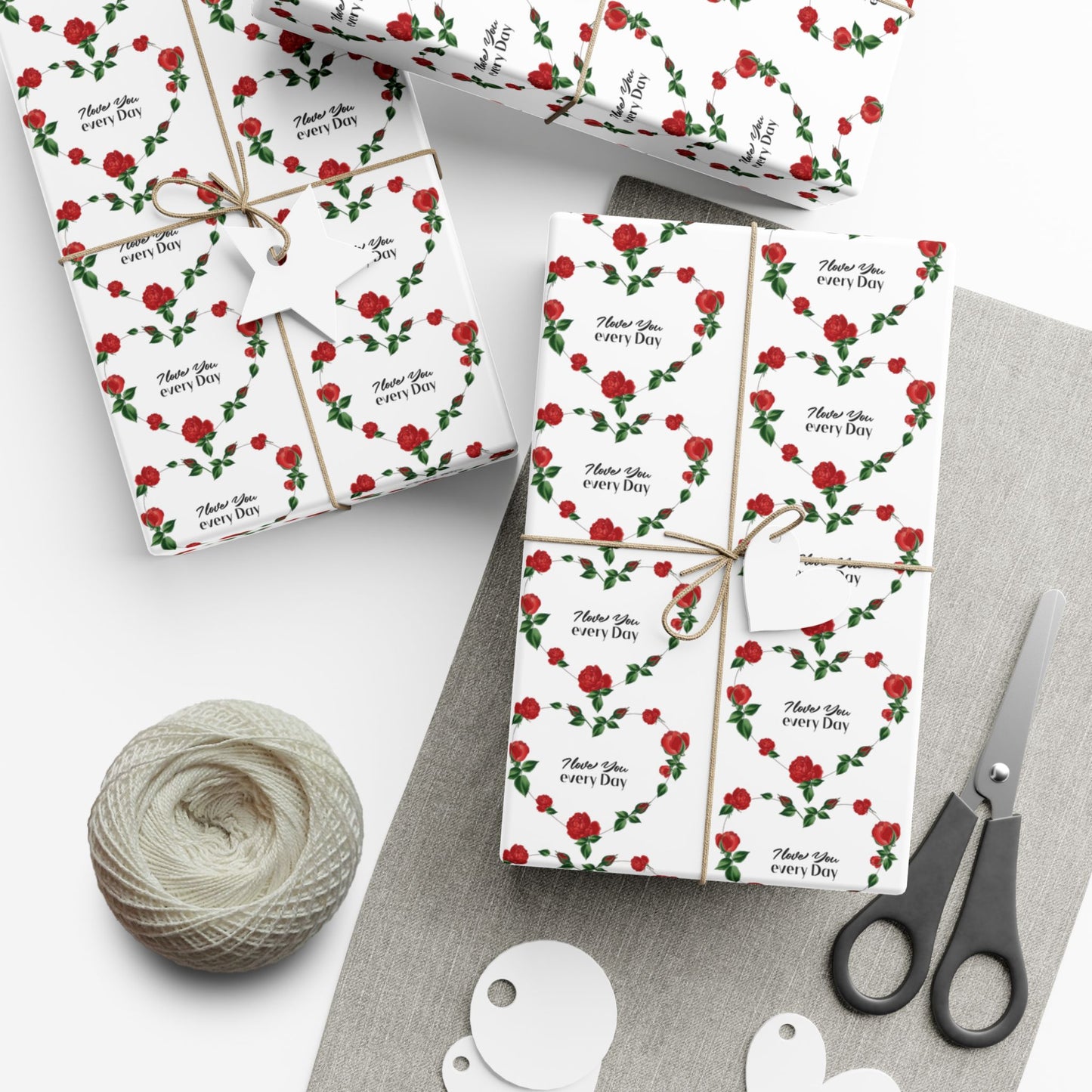 Floral Heart Gift Wrap Paper – 'Mother, Love, Happy Day' Rose Pattern Wrapping Paper (Holiday & Mother's Day)