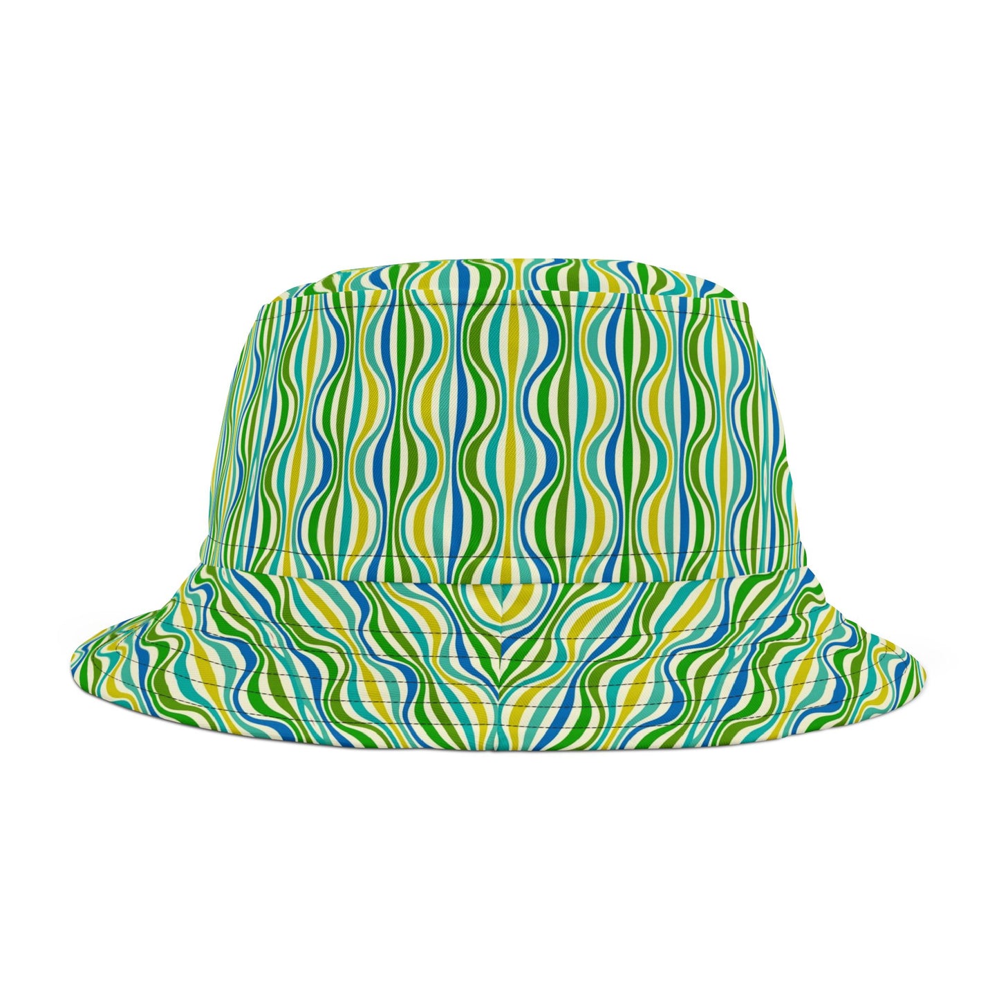 Green Wave Pattern Bucket Hat — Retro Groovy Summer Sun Hat