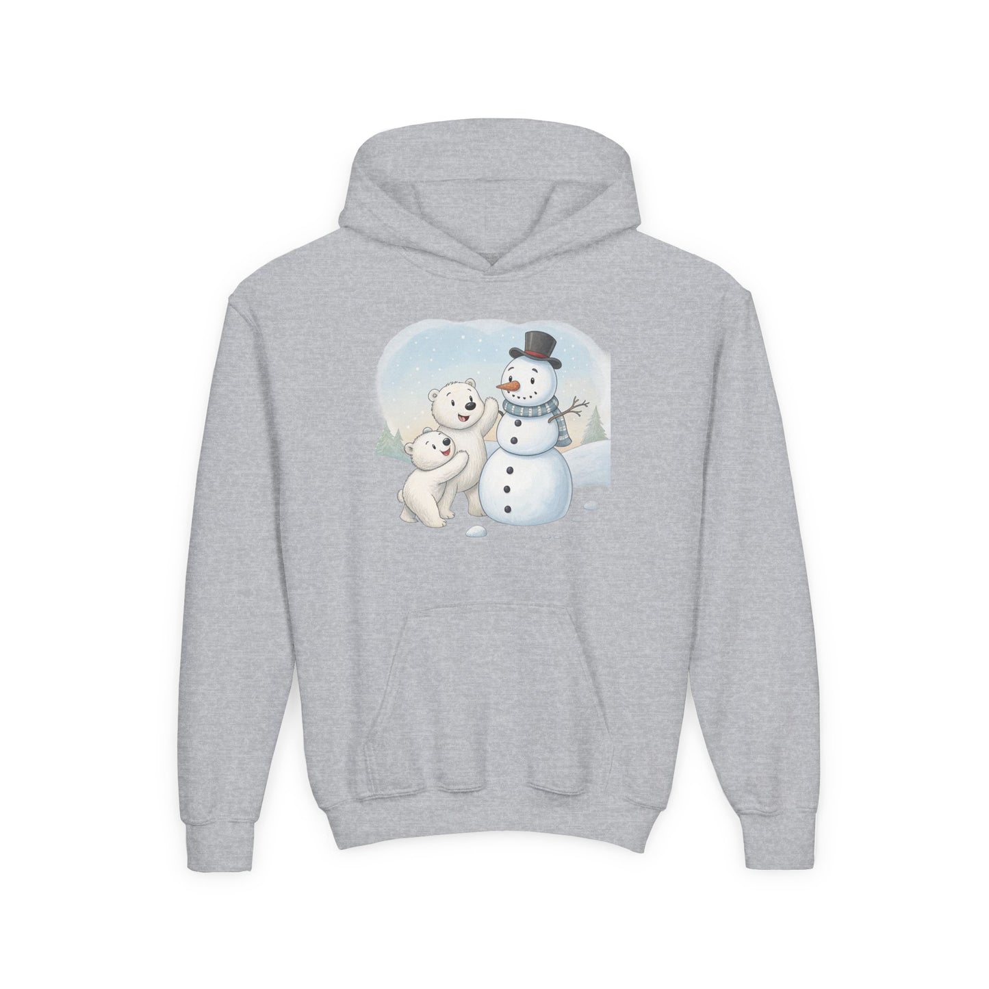 Kids Snowman Hoodie — Cute Polar Bear & Snowman Holiday Sweatshirt