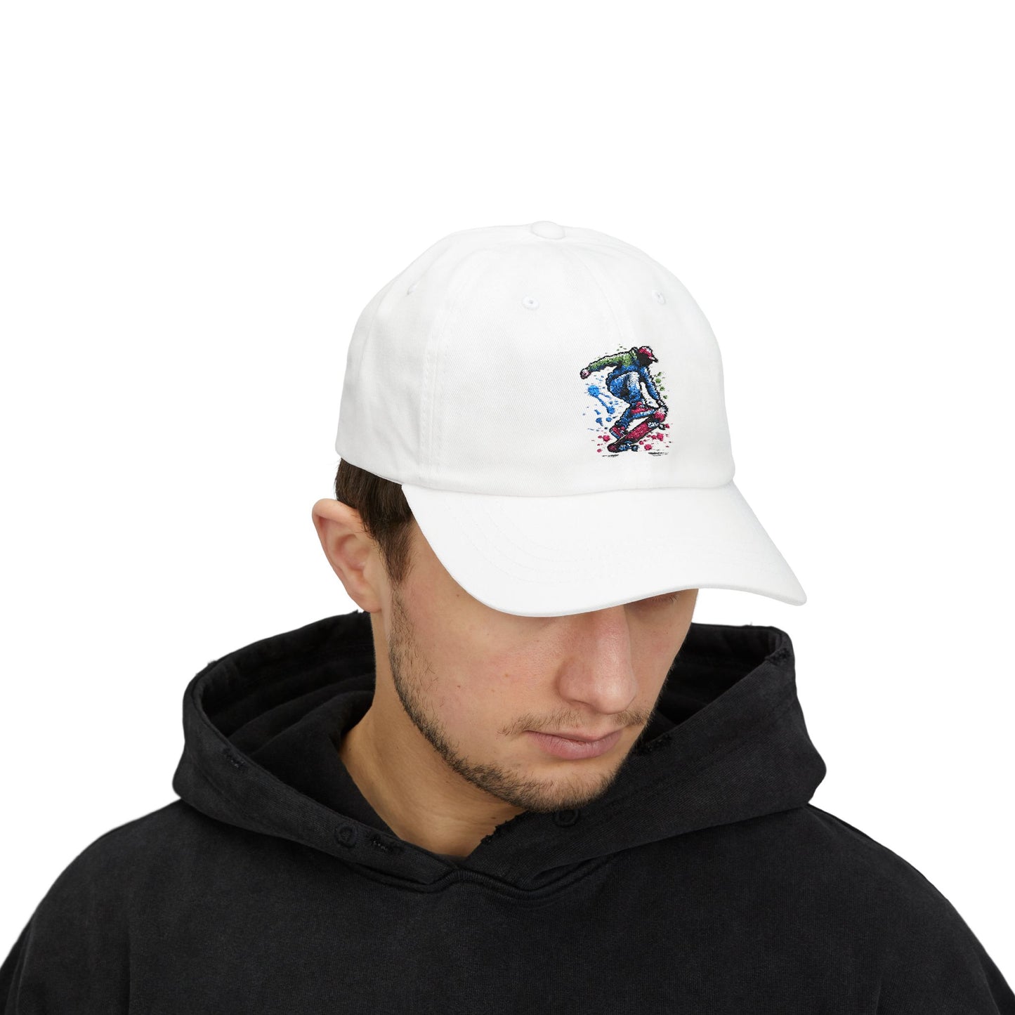 Skateboarder Art Dad Cap - Classic White Baseball Hat for Skate Enthusiasts