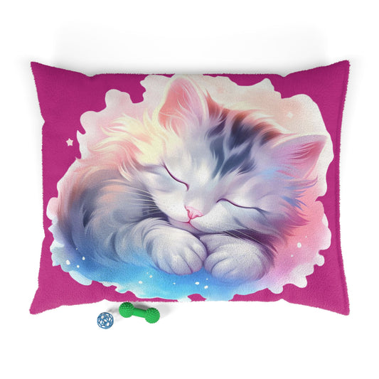 Cute Sleeping Kitten Pet Bed – Plush Pink Cat Cushion for Small Dogs & Cats
