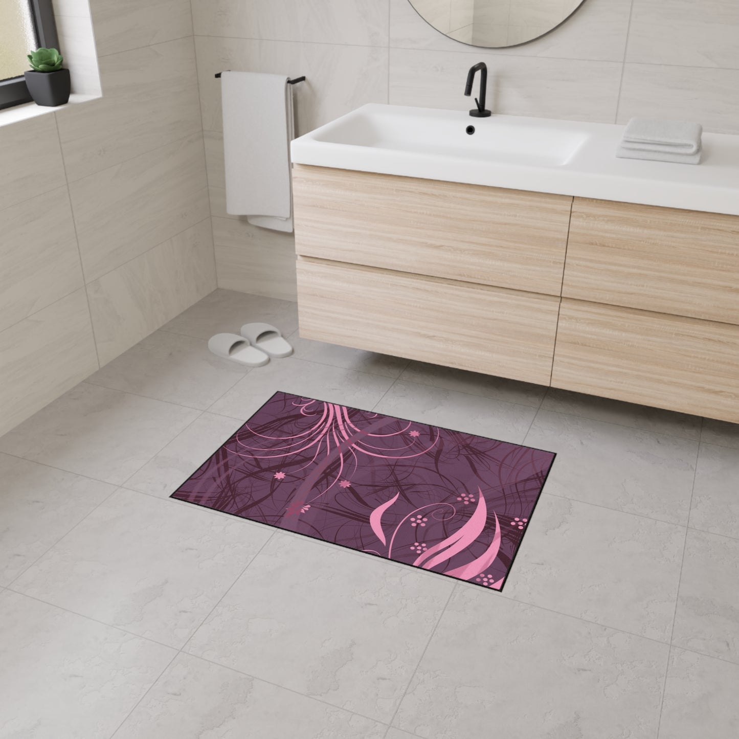 Floral Swirl Heavy-Duty Floor Mat — Pink Abstract Entry Rug