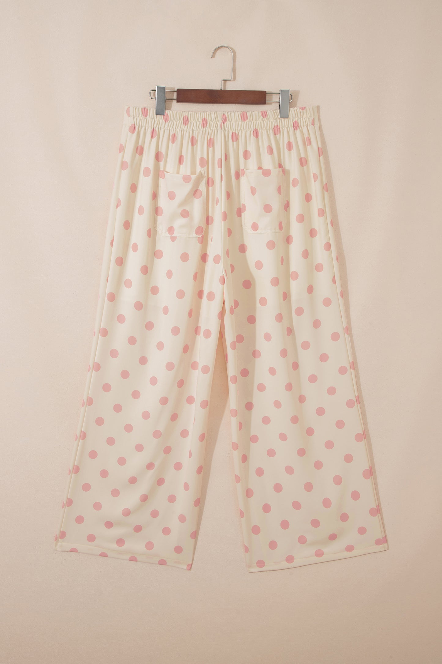 White Polka Dot Print Patched Pocket Loose Pants