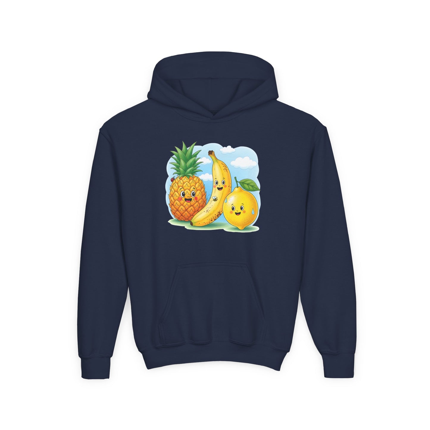 Kids Tropical Fruit Hoodie — Cute Pineapple, Banana & Orange Graphic Sweatshirt