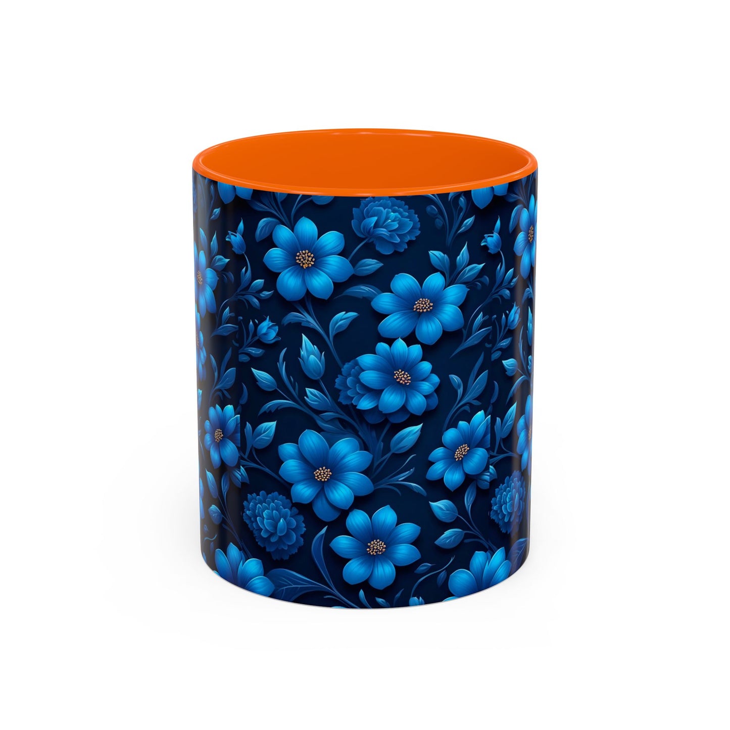 Floral Accent Coffee Mug, Blue Flower Mug, Ceramic Coffee Cup, Gift for Her, Nature-Themed Drinkware, Floral Home Decor, Unique Mug