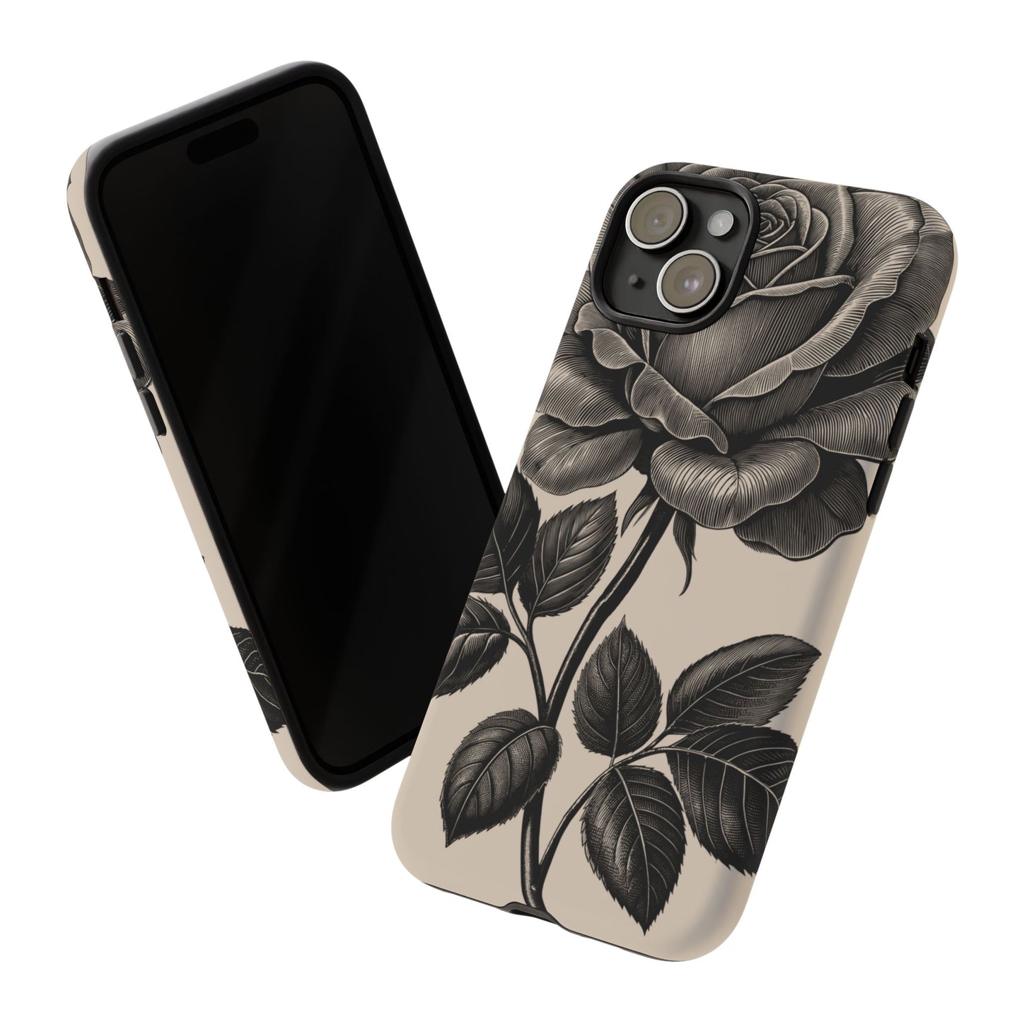 Black Rose Phone Case, Tough Cases with Floral Design, Elegant Tech Accessory, Gift for Flower Lovers, Stylish Protection