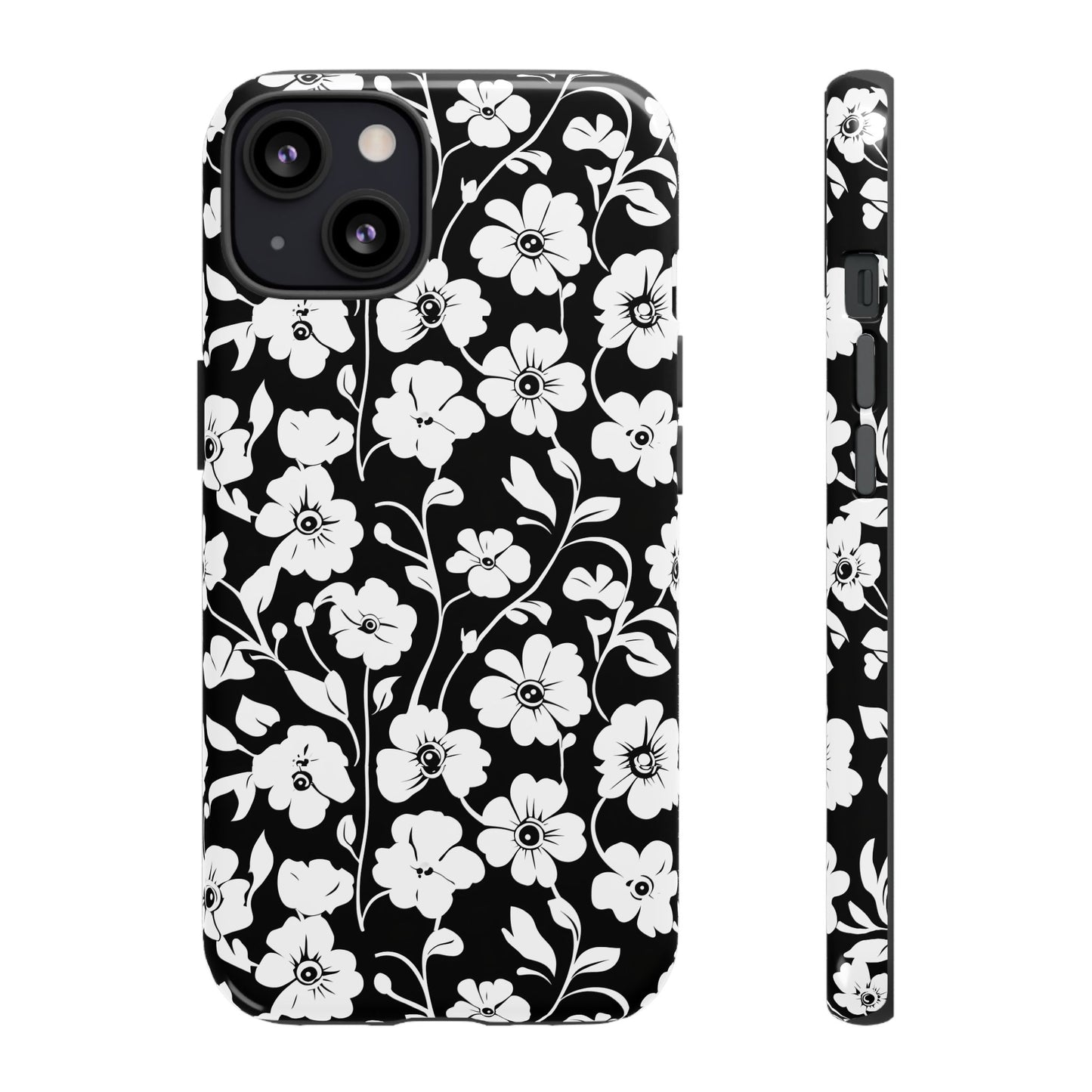 Floral Noir Tough Phone Case — Black & White Flower Protective Cover