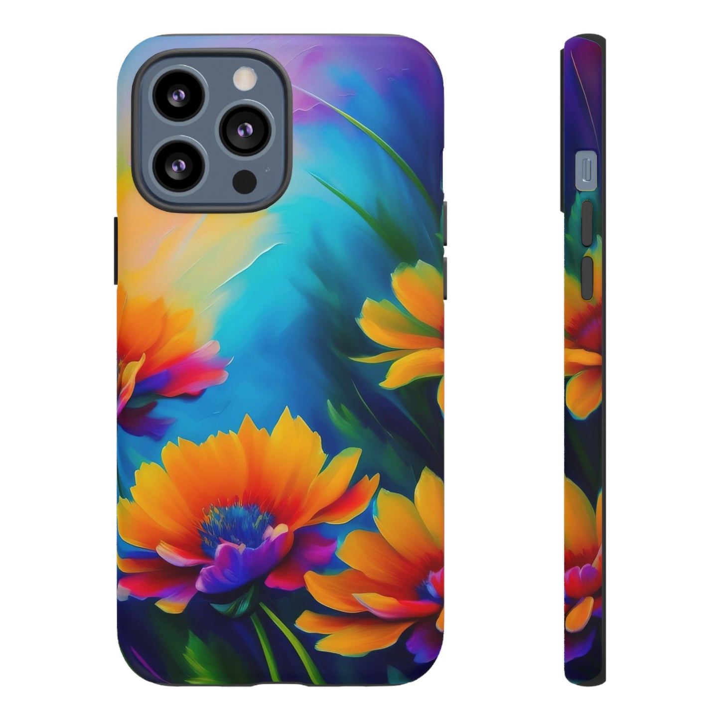 Floral Sunset Tough Phone Case — Vibrant Watercolor Flowers Protective Cover