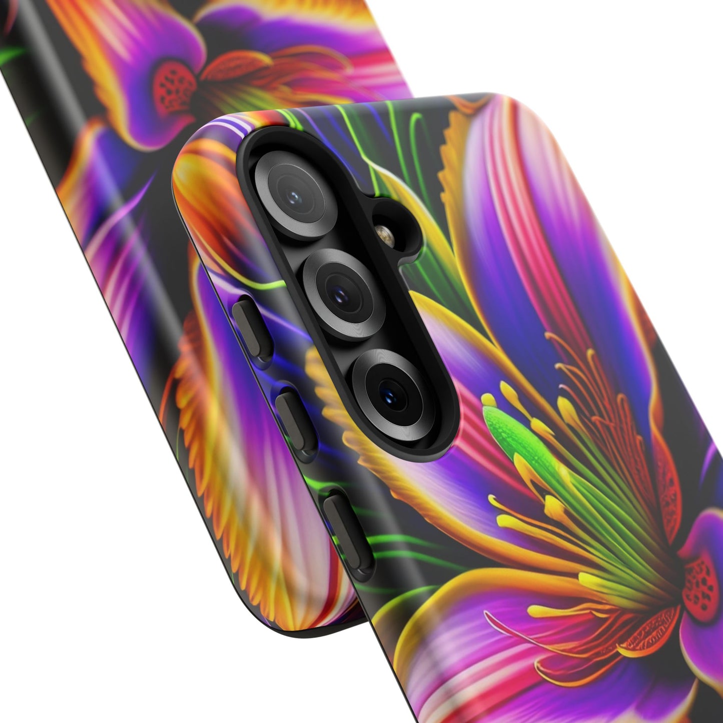Floral Neon Tough Phone Case — Vivid Purple & Orange Lily Protective Cover