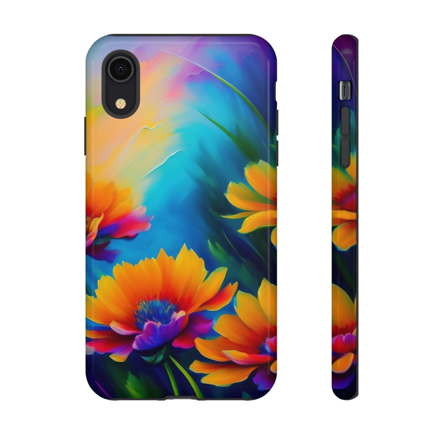 Floral Sunset Tough Phone Case — Vibrant Watercolor Flowers Protective Cover