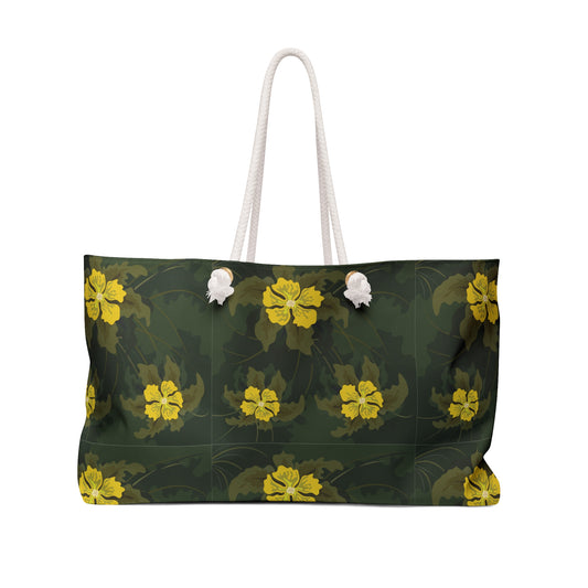 Yellow Floral Weekender Bag — Green Botanical Travel Tote