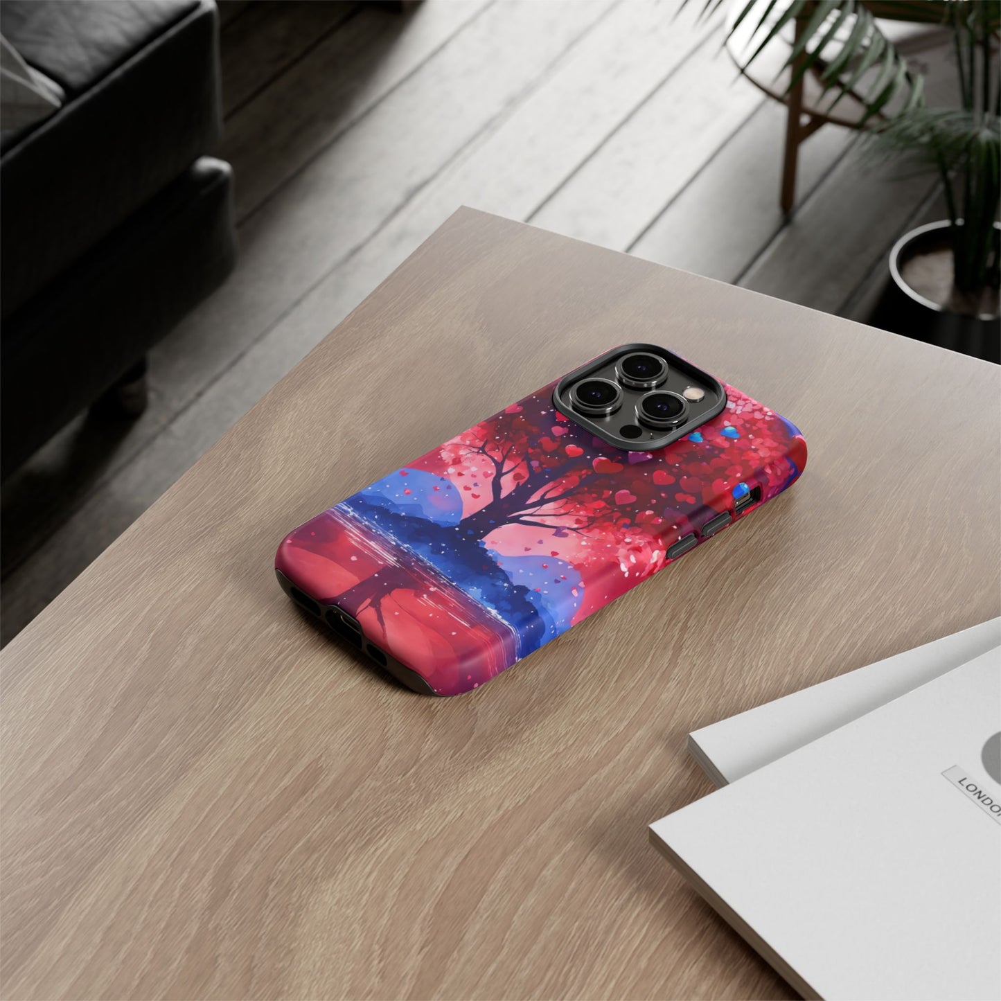 Heart Tree Phone Case — Romantic Red & Blue Protective Tough Case