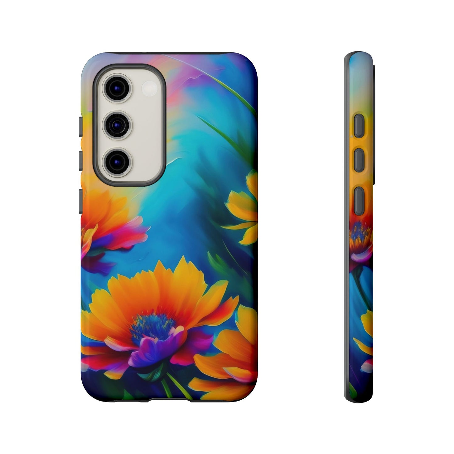 Floral Burst Tough Phone Case — Vibrant Watercolor Flowers Protective Cover