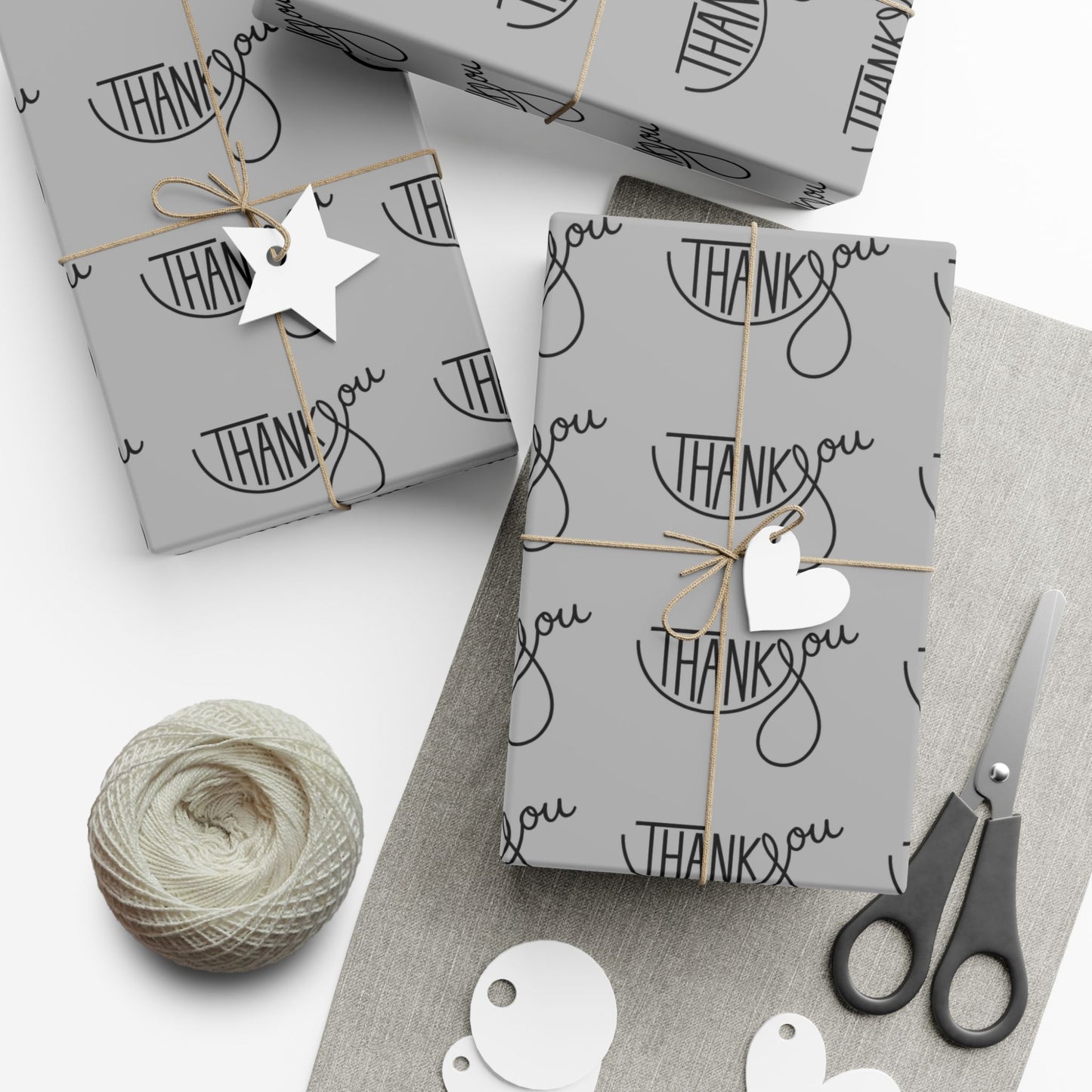 Gift Wrap Paper — 'Thank You' Patterned Wrapping Paper (Gray)