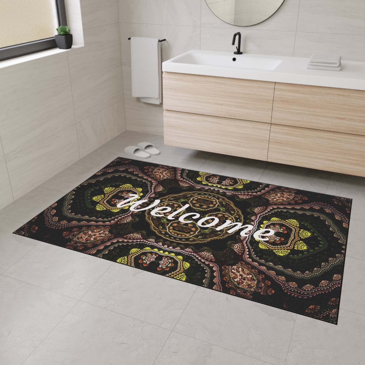 Welcome Heavy Duty Floor Mat — Boho Kaleidoscope Entrance Rug for Home & Office