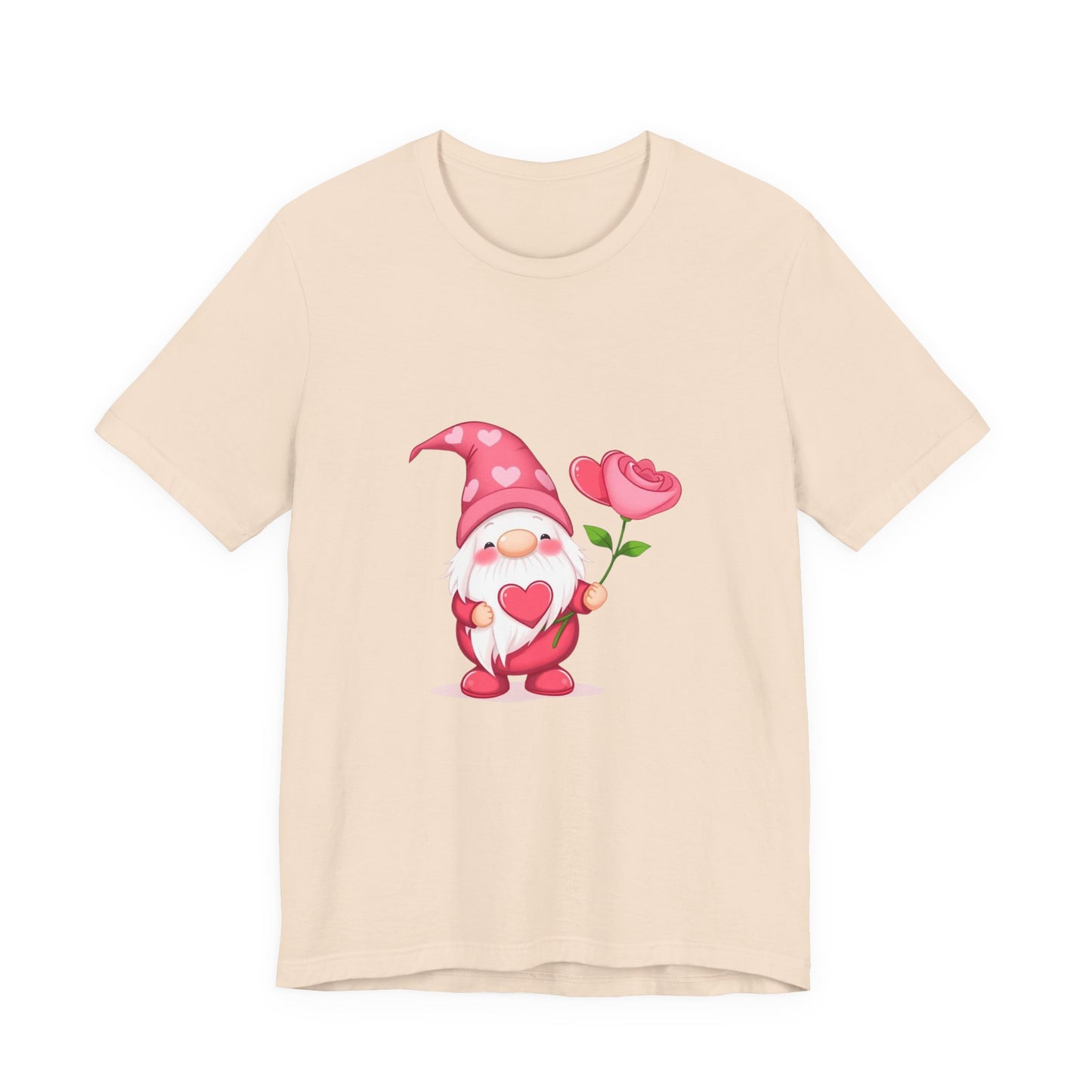 Valentine Gnome T‑Shirt — Cute Pink Gnome Holding Rose Tee