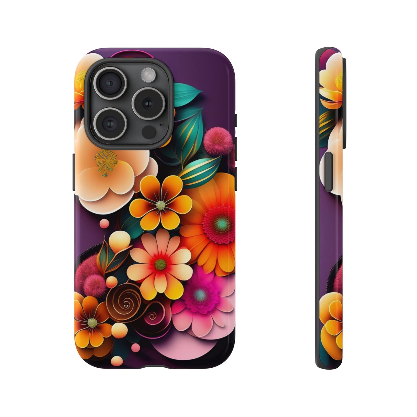 Floral Burst Tough Phone Case — Colorful Retro Flowers Protective Cover
