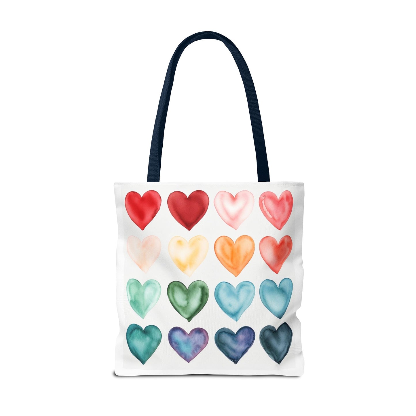 Watercolor Rainbow Hearts Tote Bag — Colorful Heart Pattern Beach & Market Tote