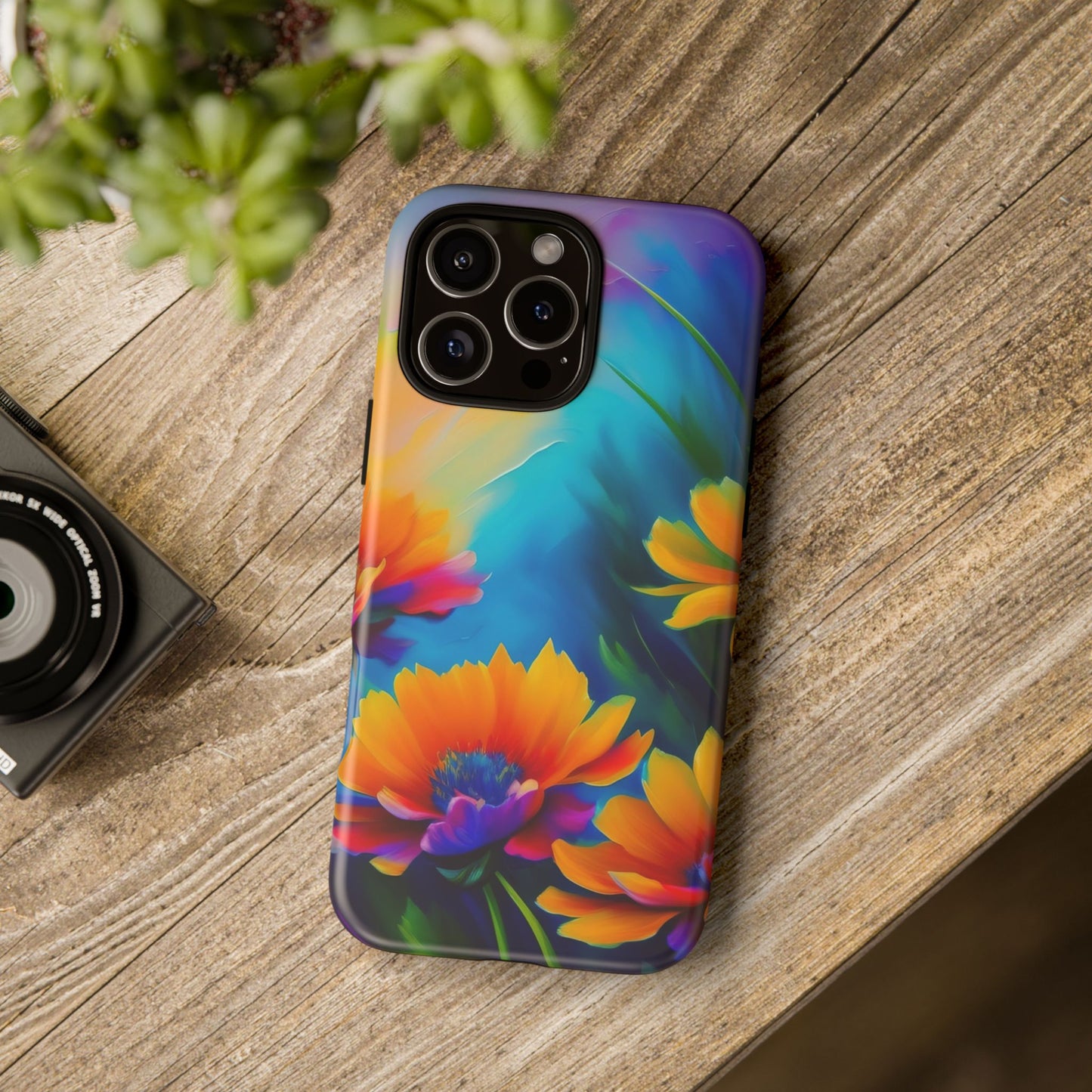 Floral Sunset Tough Phone Case — Vibrant Watercolor Flowers Protective Cover