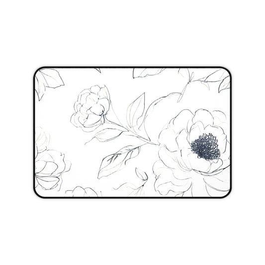Floral Sketch Desk Mat — Minimal Black & White Blossom Mousepad