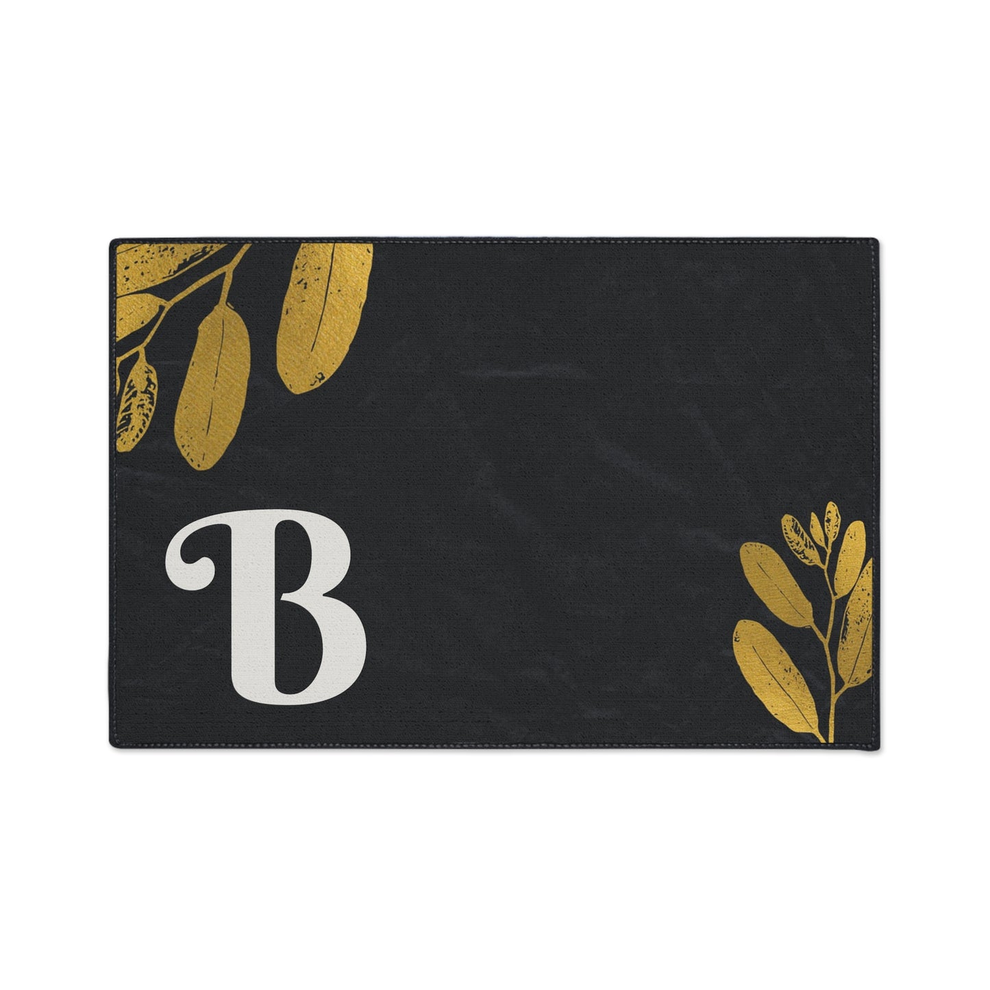 Monogram B Heavy Duty Floor Mat — Black & Gold Botanical Doormat