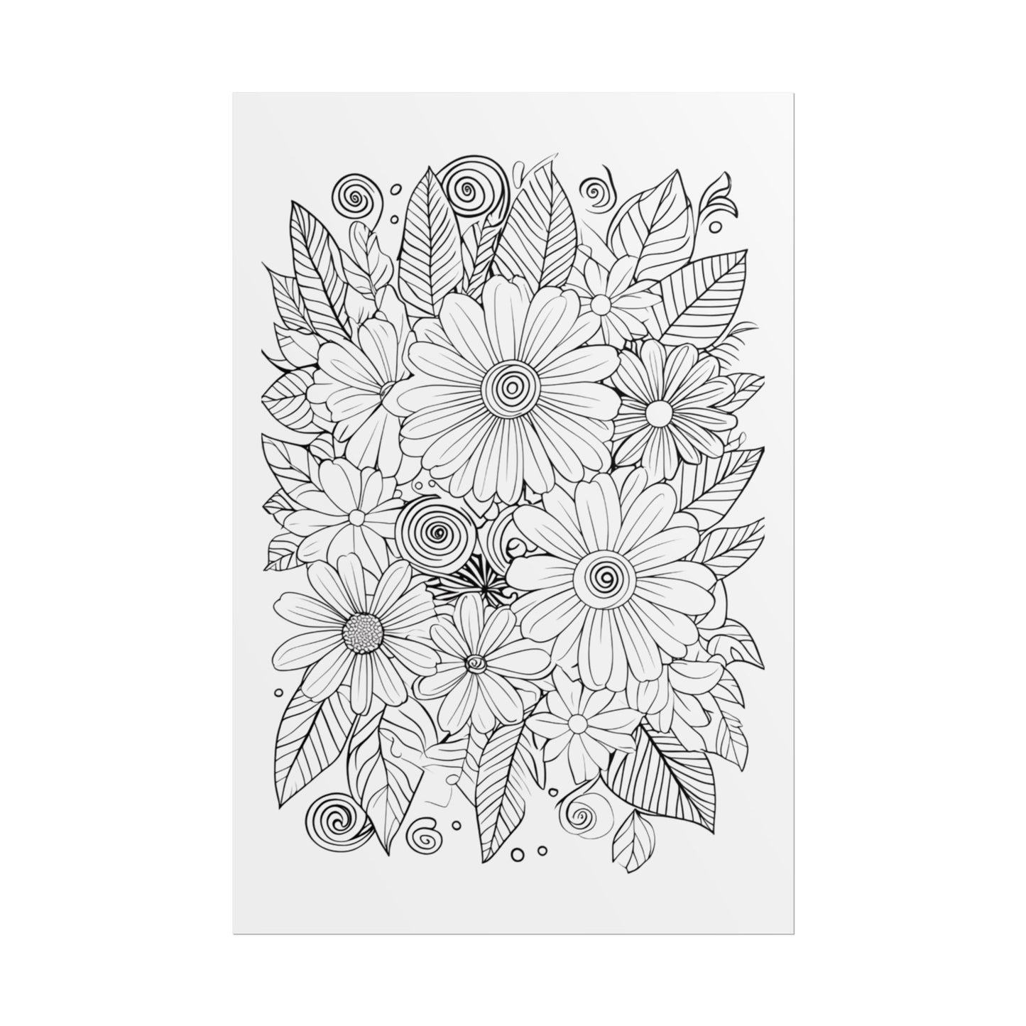 Floral Coloring Poster — Rolled Black & White Doodle Print for Adults, DIY Wall Art
