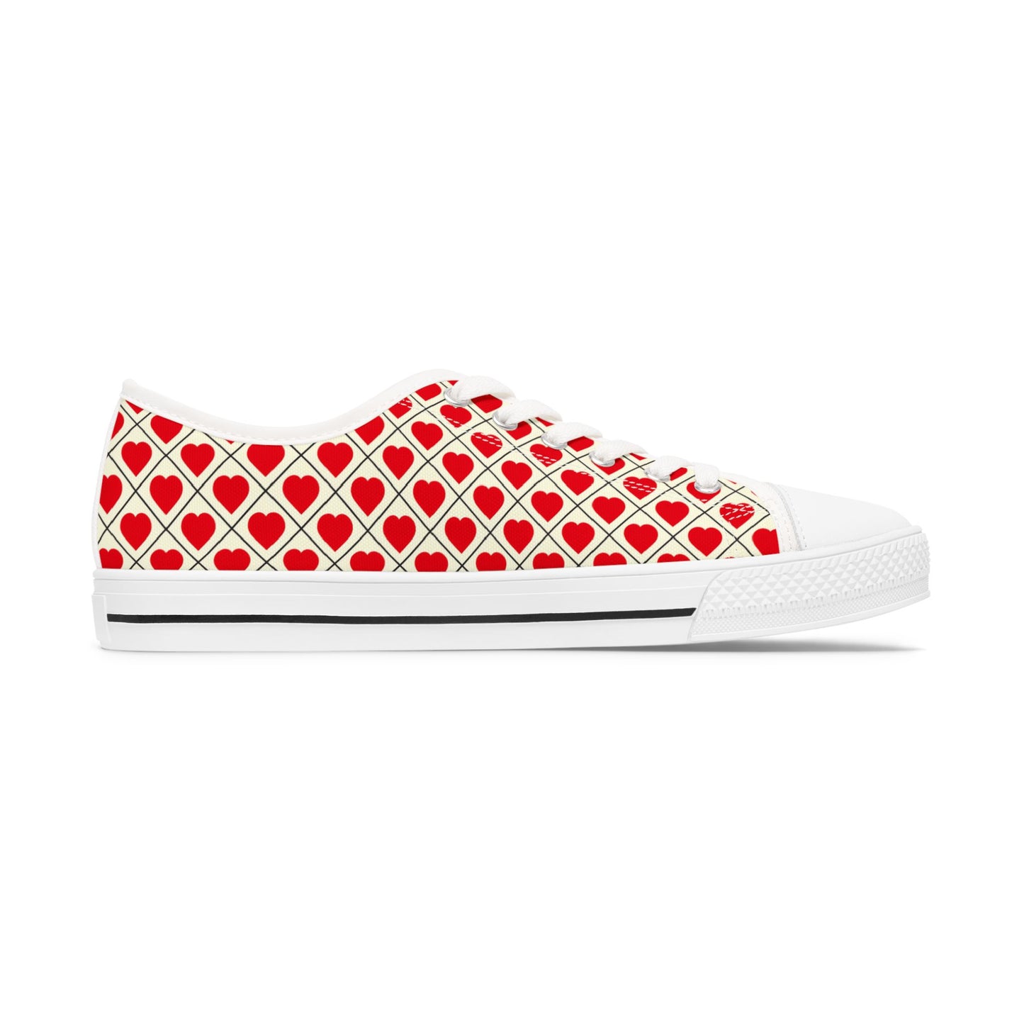 Low Top Sneakers — Red Heart Pattern Casual Women's Shoes (Valentine's Day)