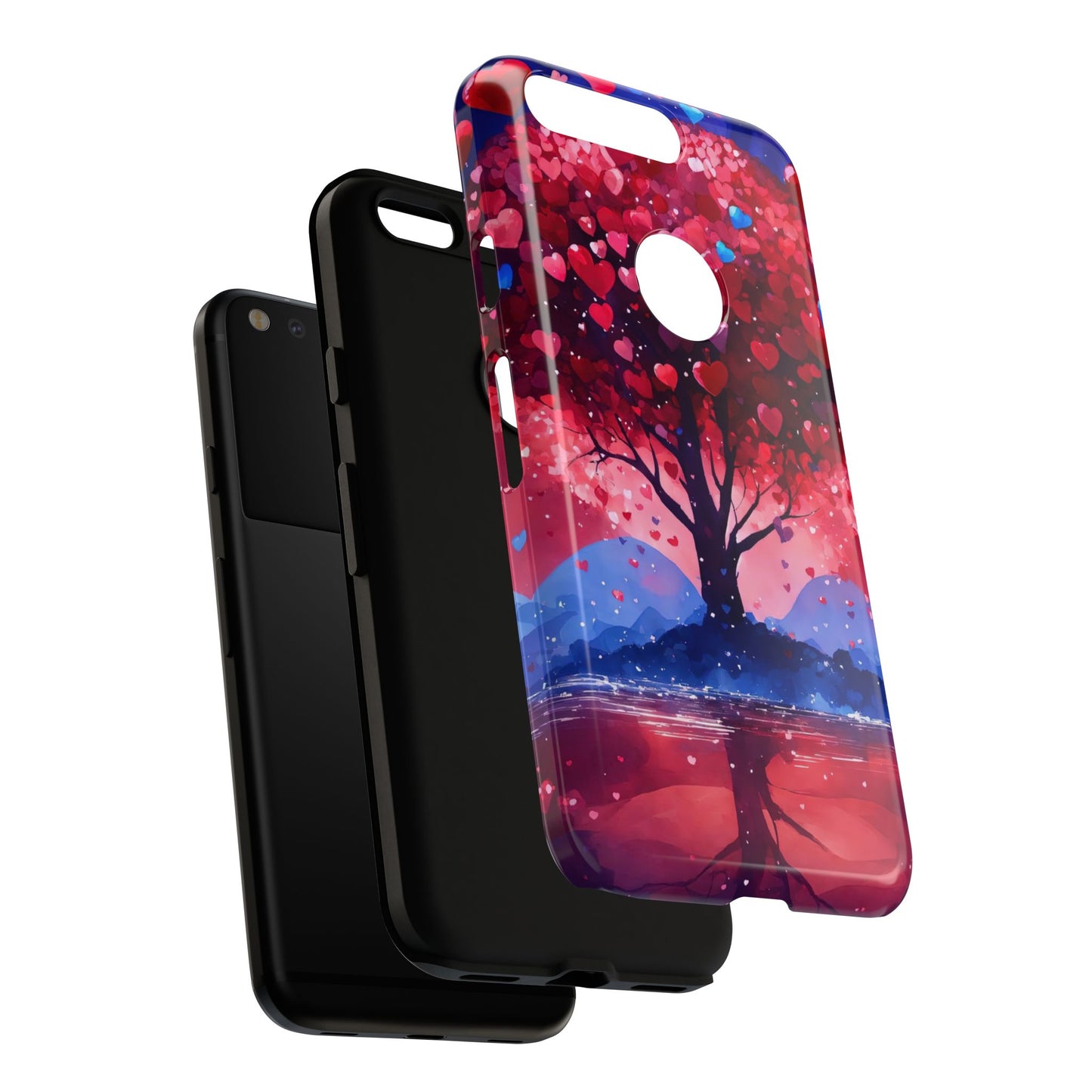 Heart Tree Phone Case — Romantic Red & Blue Protective Tough Case