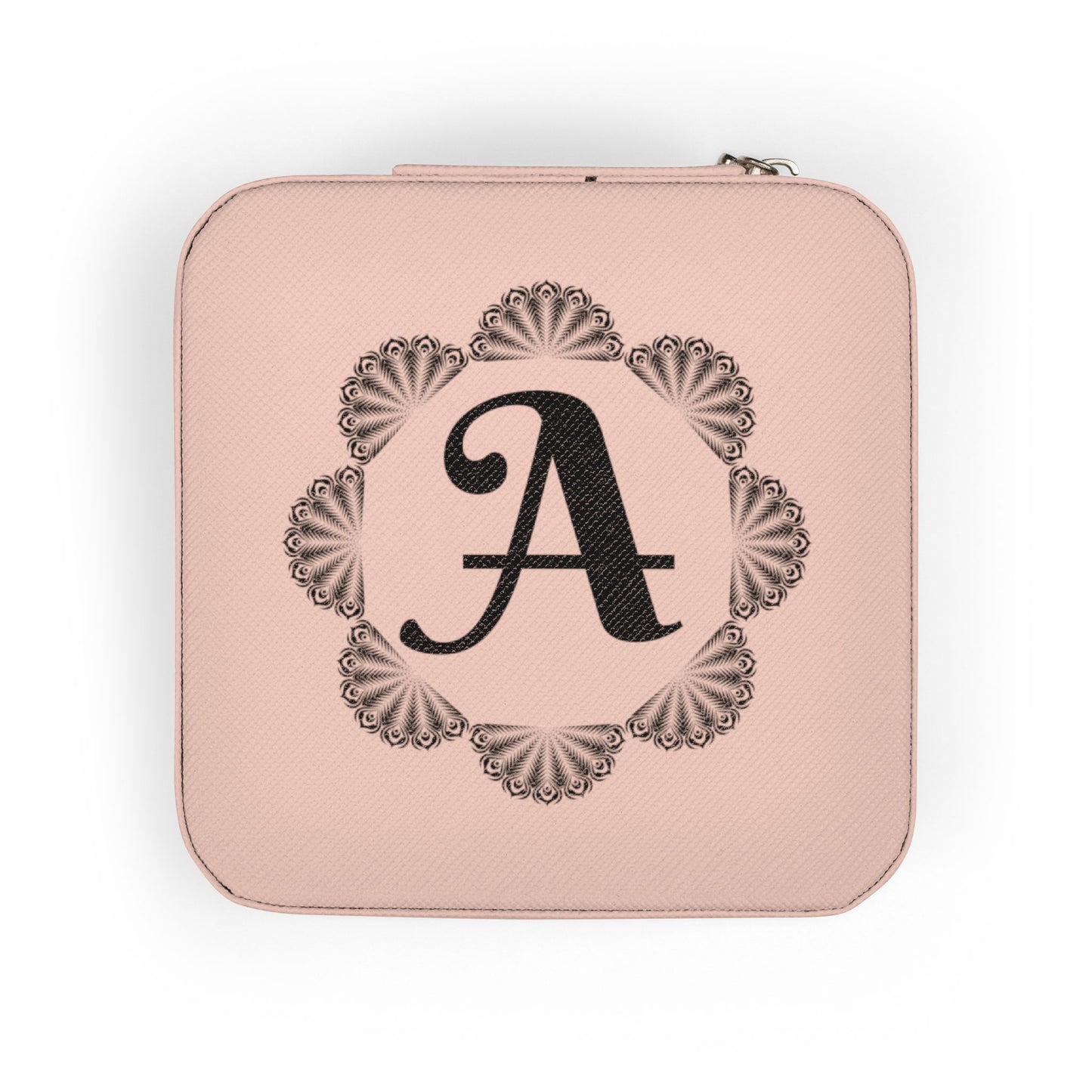 Monogrammed A Pink Travel Jewelry Case — Compact Organizer for Earrings, Rings & Necklaces
