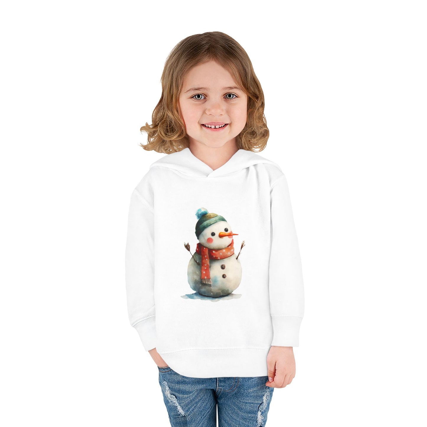 Cozy Snowman Toddler Pullover Fleece Hoodie - Winter Apparel, Cute Gift for Kids, Holiday Wear, Soft Hoodie for Toddlers, Christmas Outfit