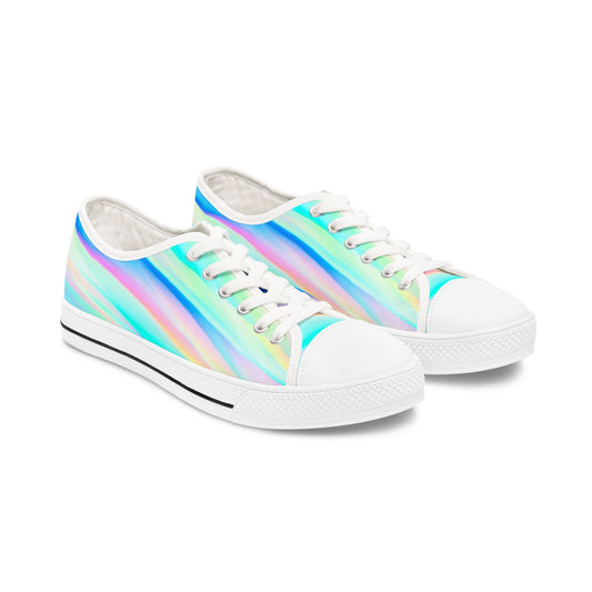 Holographic Rainbow Low Top Sneakers — Women's Iridescent Casual Shoes