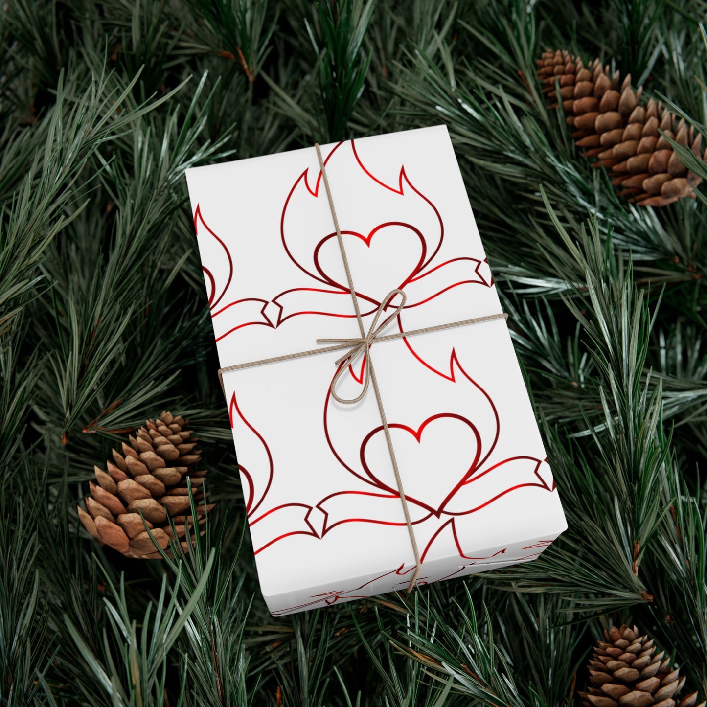 Heart Vine Gift Wrap Paper — Red Romantic Wrapping Sheets for Valentine’s Day & Weddings
