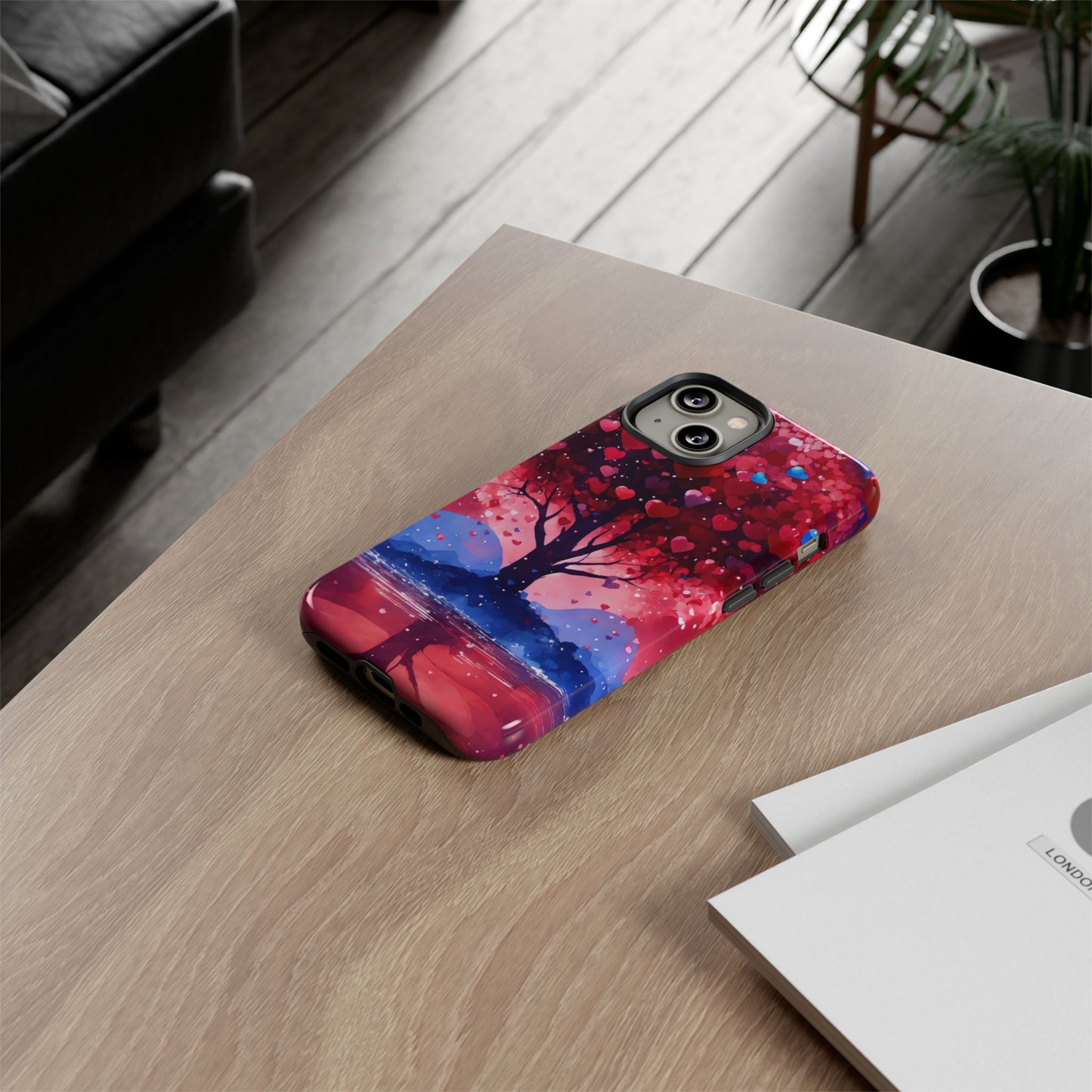 Heart Tree Phone Case — Romantic Red & Blue Protective Tough Case