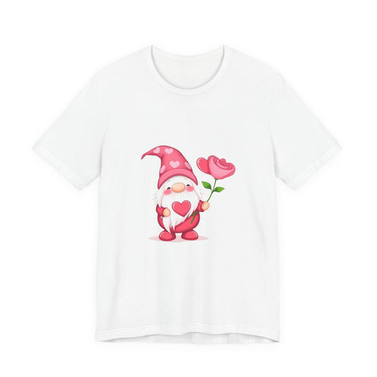 Valentine Gnome T‑Shirt — Cute Pink Gnome Holding Rose Tee