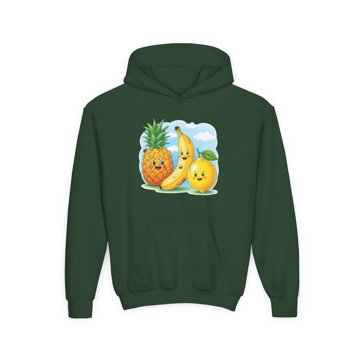 Kids Tropical Fruit Hoodie — Cute Pineapple, Banana & Orange Graphic Sweatshirt
