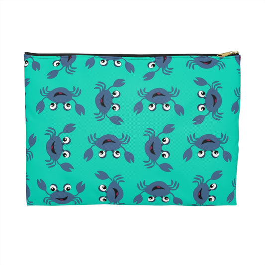 Cute Crab Accessory Pouch, Fun Cosmetic Bag, Beach Accessory, Gift for Crab Lovers, Teal Crab Print Pouch, Summer Essentials