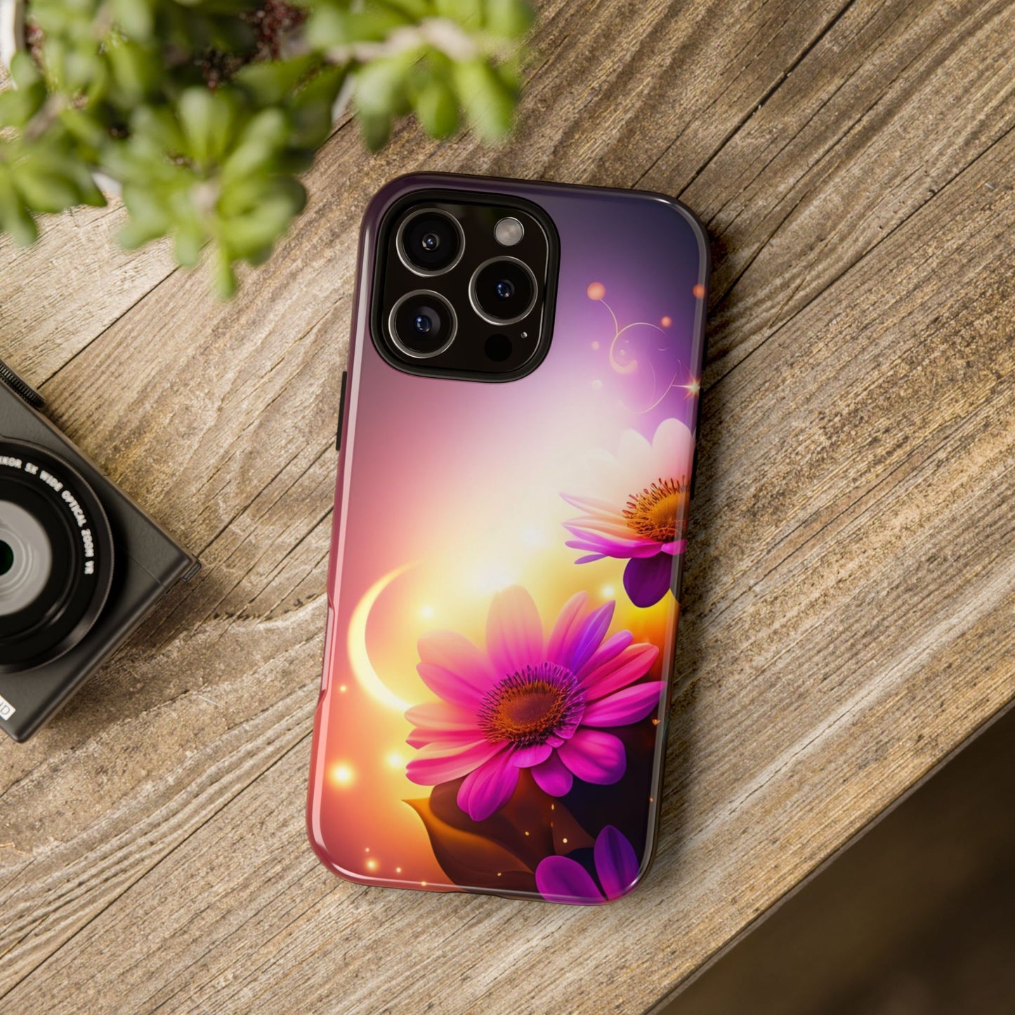 Floral Moonlight Phone Case – Purple Daisy Protective Cover