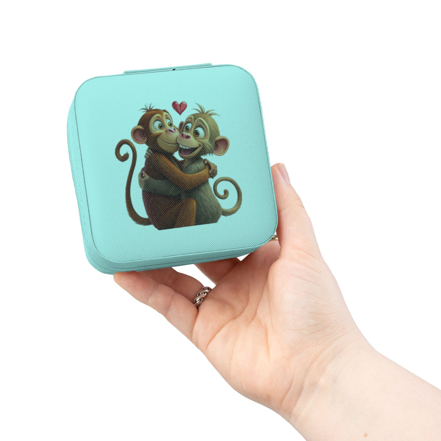 Small Pink Jewelry Travel Case — Cute Hugging Monkeys Design